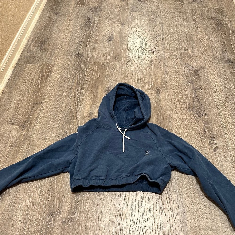 Dark Blue Cropped Workout Hoodie